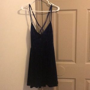 Velvet Navy Blue dress with cross cross straps